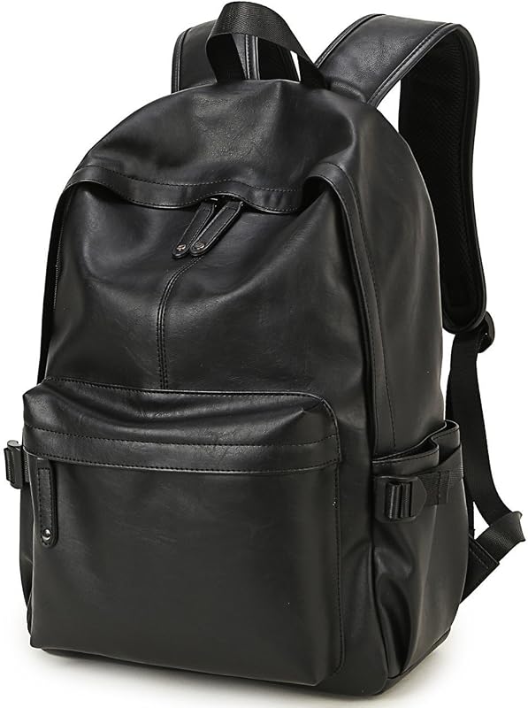 Baosha BP-08 Unisex PU Leather Computer Laptop Bag 15.6 inch Backpack Shoulder Bags Travel Hiking Rucksack Casual Daypack Black