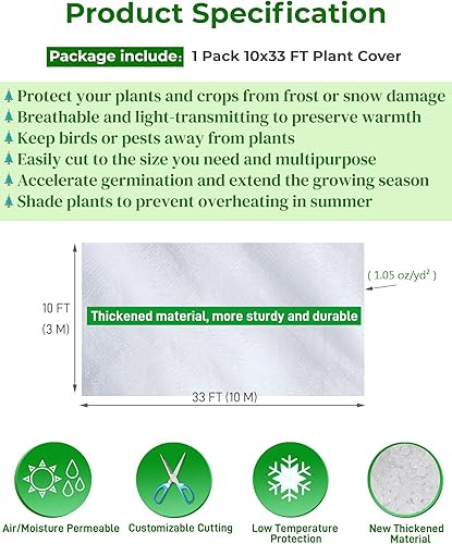 Miniatura 2 de Cubiertas para plantas de protección contra la congelación, cubiertas de plantas de 10 x 33 pies para invierno, mantas de escarcha para plantas al