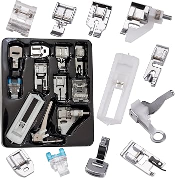 11 Pcs Multi-Functional Presser Foot Kit, Rolled Hem Feet, Invisible Zipper Foot for Low Shank Sewing Machine, Snap on Feet Compatible with Singer, Brother, Janome, Babylock, Juki, Kenmore