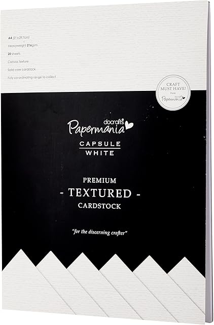 Papermania 29.7 x 21 cm 20-Piece A4 Capsule Textured Premium Cardstock, White