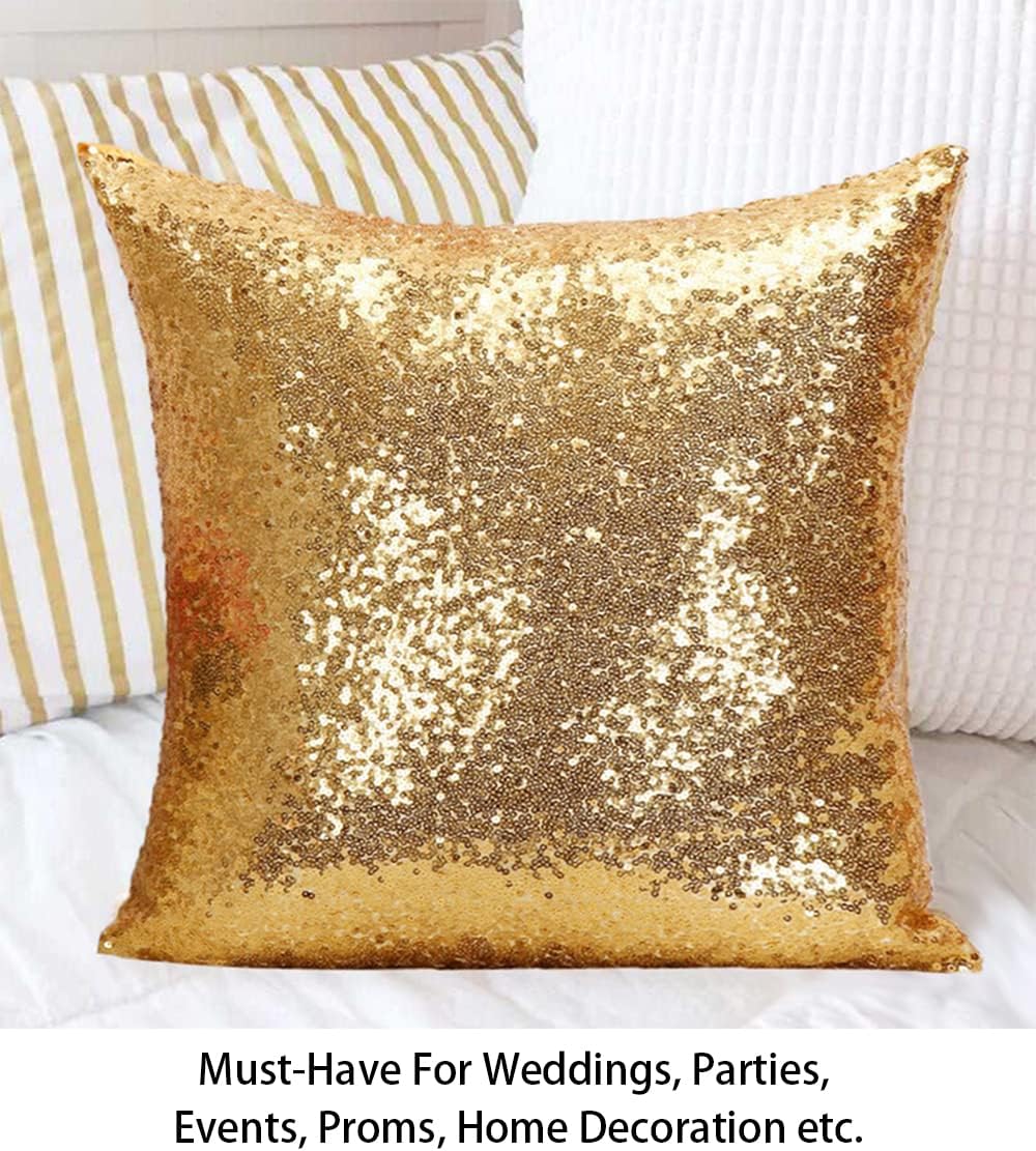 ShinyBeauty Glitter Sequin Pillow Covers 18x18 Inch Set of 1 - Gold Sparkling Throw Pillowcase for Home Decor, Christmas Wedding, Birthday Party Supplies (Luxury Bedroom Couch Decorations)​