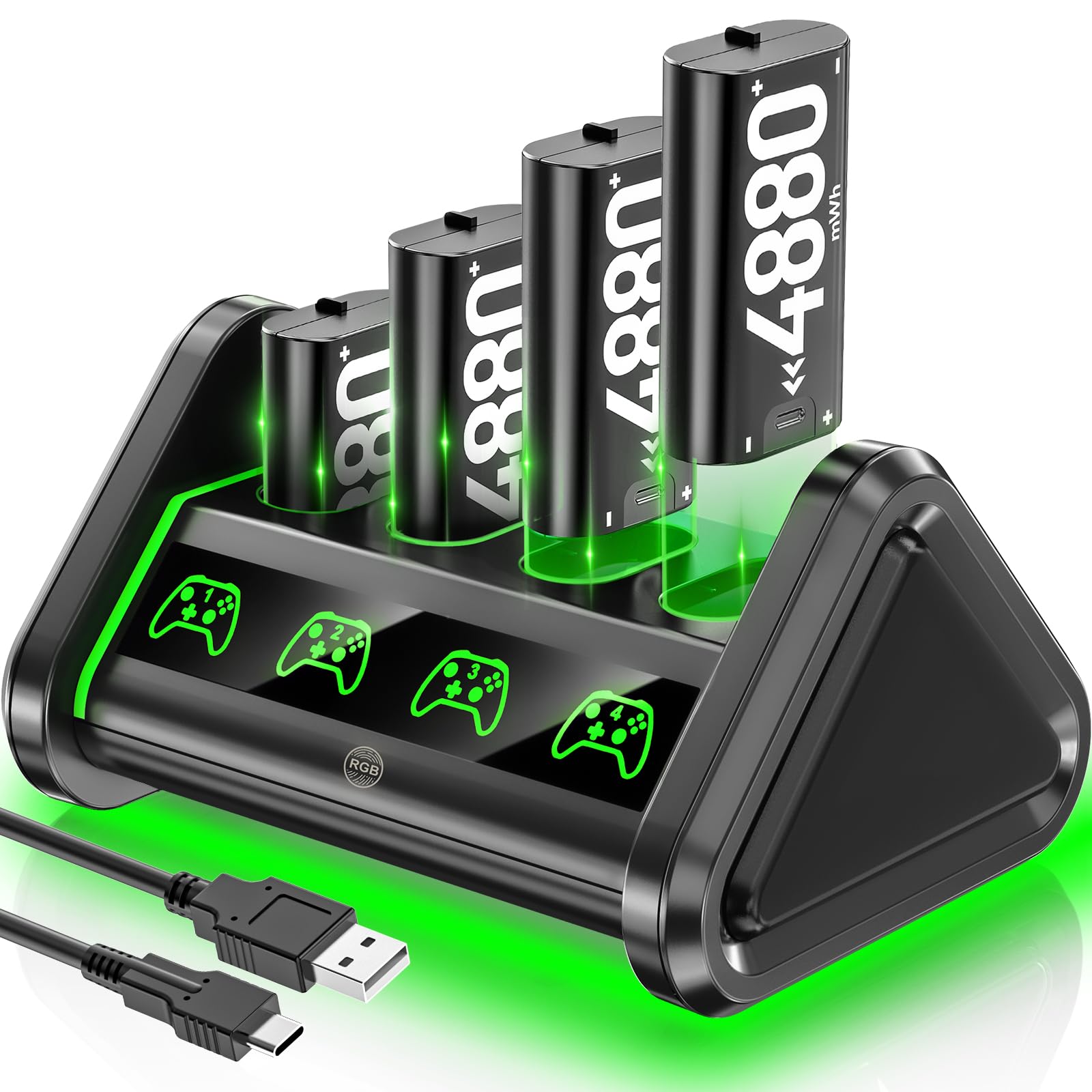 Rechargeable Battery Packs for Xbox One/Xbox Series X|S, High-Capacity Battery Packs Rechargeable, Xbox Rechargeable Battery Pack with Charging Station for Xbox One/Xbox Series X|S
