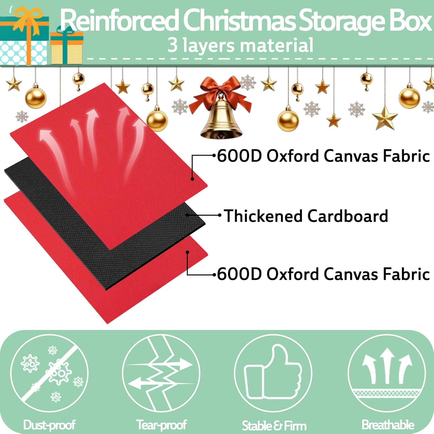 OIAHOMY Christmas Ornament Storage Box with Adjustable Dividers, Christmas Storage Container with Side Open Stores up to 64-3'' Ornaments, 4 Removable Drawer Style Trays - Red - Image 6