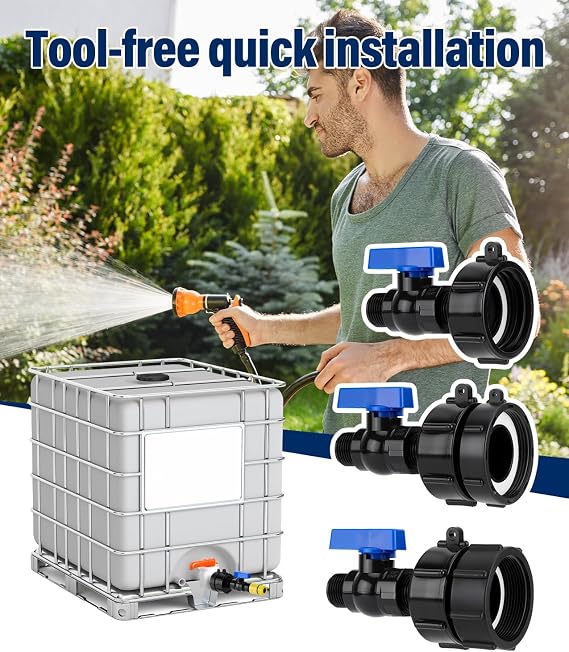 3 Sizes 3-in-1 IBC Tote Hose Adapter 2.44 Fine, 2 Fine and 2 Coarse Thread, 275-330 Gallon Water Tote Tank Hose Adaptor, Faucet Adapter for Garden Hose Connector