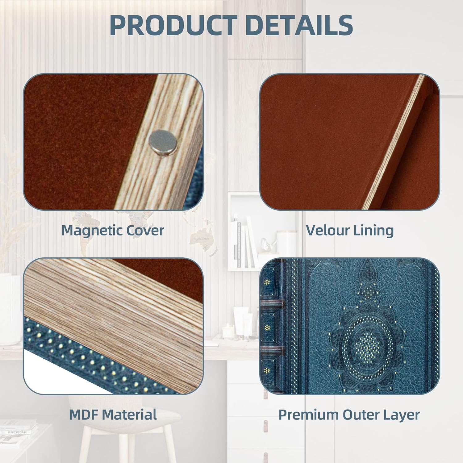 Decorative Book Box Vintage Style Fake Book Dark Blue Faux Leather Embossing Box,Vintage Storage Box 2-03