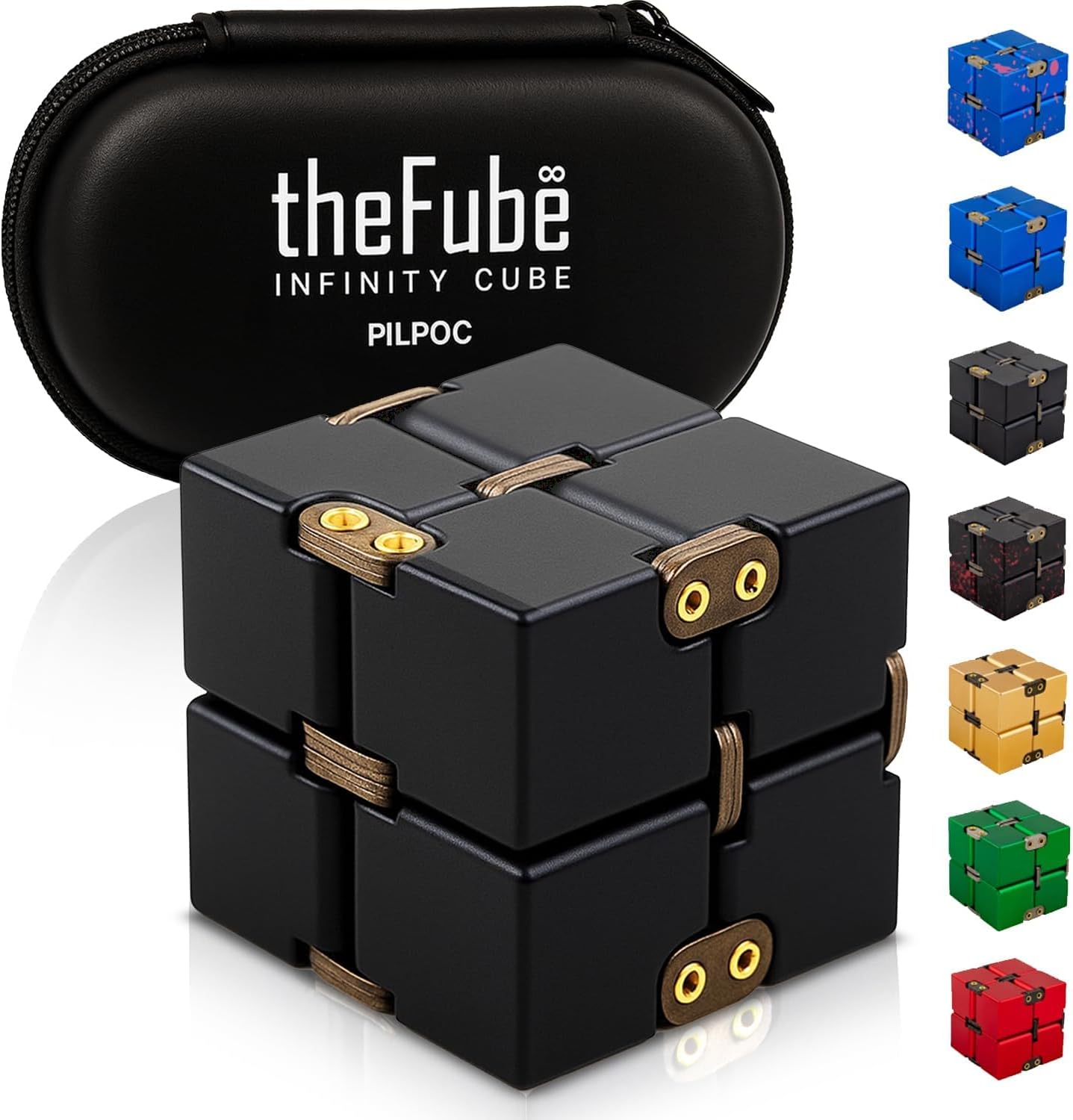 PILPOC theFube Fidget Cube Infinity Cube Desk Toy - Premium Quality Aluminum Infinite Magic Cube with Exclusive Case, Sturdy, Heavy, Relieve Stress and Anxiety, for ADD, ADHD, OCD (Black)