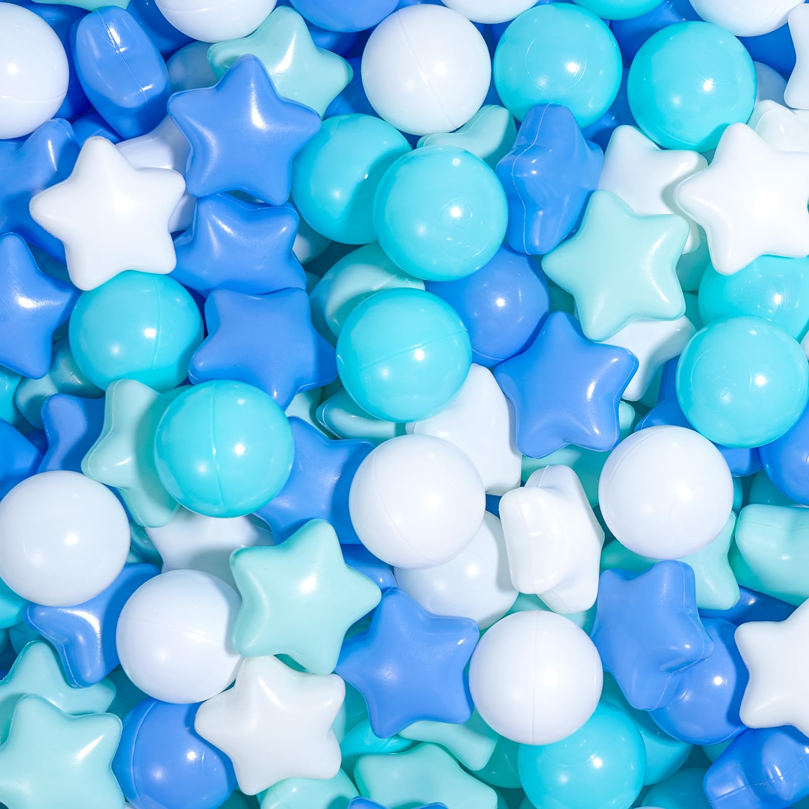 MoonxHome 500pcs Star Ball Pit Balls for Toddlers, BPA Free Crush Proof Plastic Toy Balls for Ball Pit, Children's Pool Water Toys, White Blue Green