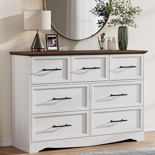 Vista 24 de Mesita de noche azul con estación de carga, mesa auxiliar de granja de 19.7 pulgadas con 3 cajones de almacenamiento, mesita de noche de madera