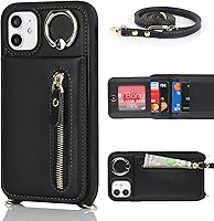 Vista 2 de Funda para iPhone 11 con tarjetero para mujer, iPhone 11 con correa y ranuras para tarjetas de crédito, bandolera con cremallera y función atril, a