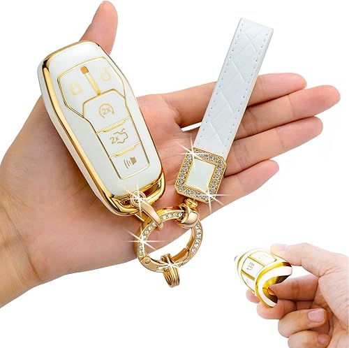 Funda para llavero Ford, TPU suave de 360 grados, protección para Ford Fusion Mustang F150 Edge Explorer Lincoln MKZ MKC MKX, Modelo-b (Blanco)