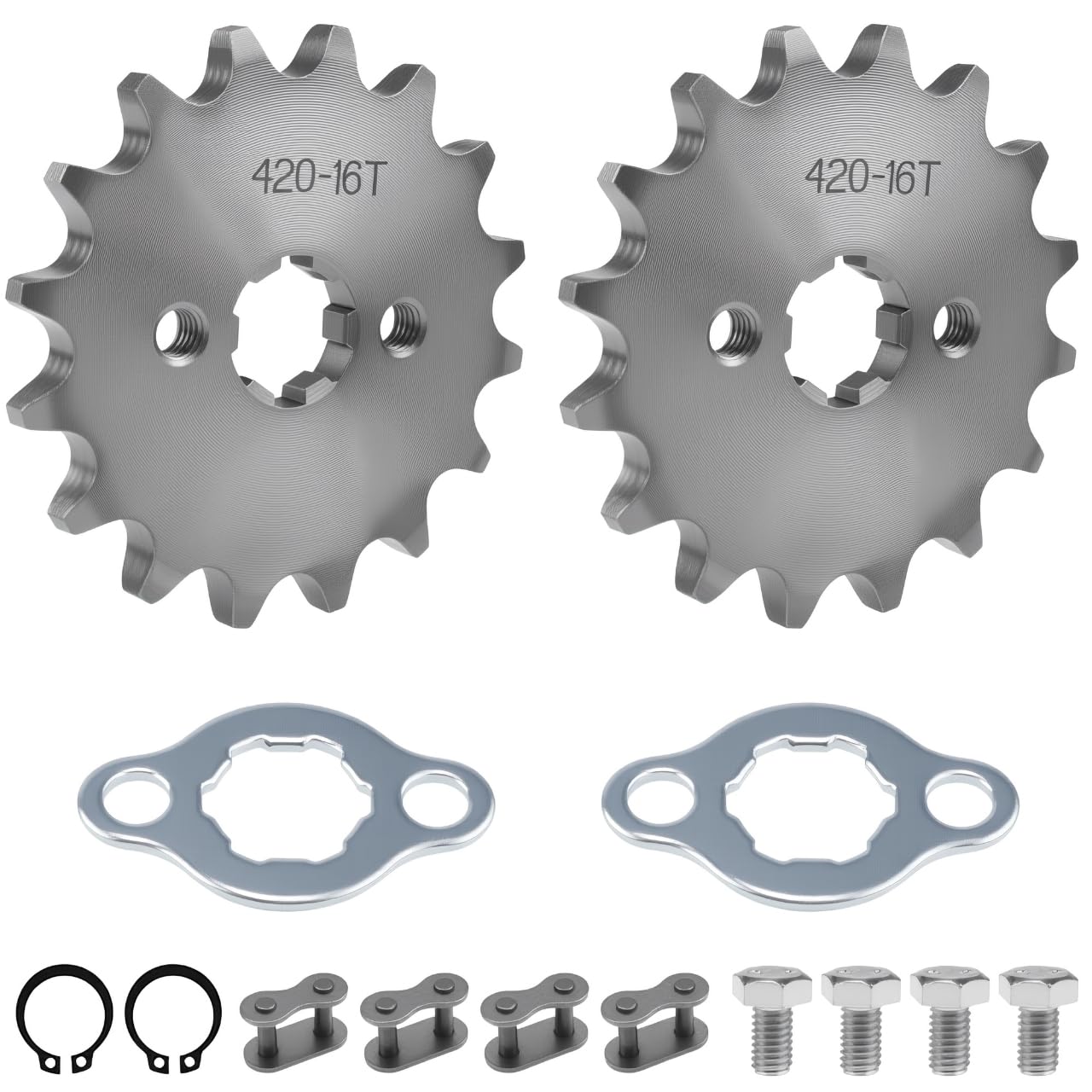 420-16T 17mm Motorcycle Front Engine Sprocket 2PCS for 50cc 70cc 90cc 110cc 125cc Dirt Pit Bike Mini Bike ATV 4 Wheeler Moped Go Kart Quad Compatible with TaoTao Coolster Apollo Coleman Boom Vader