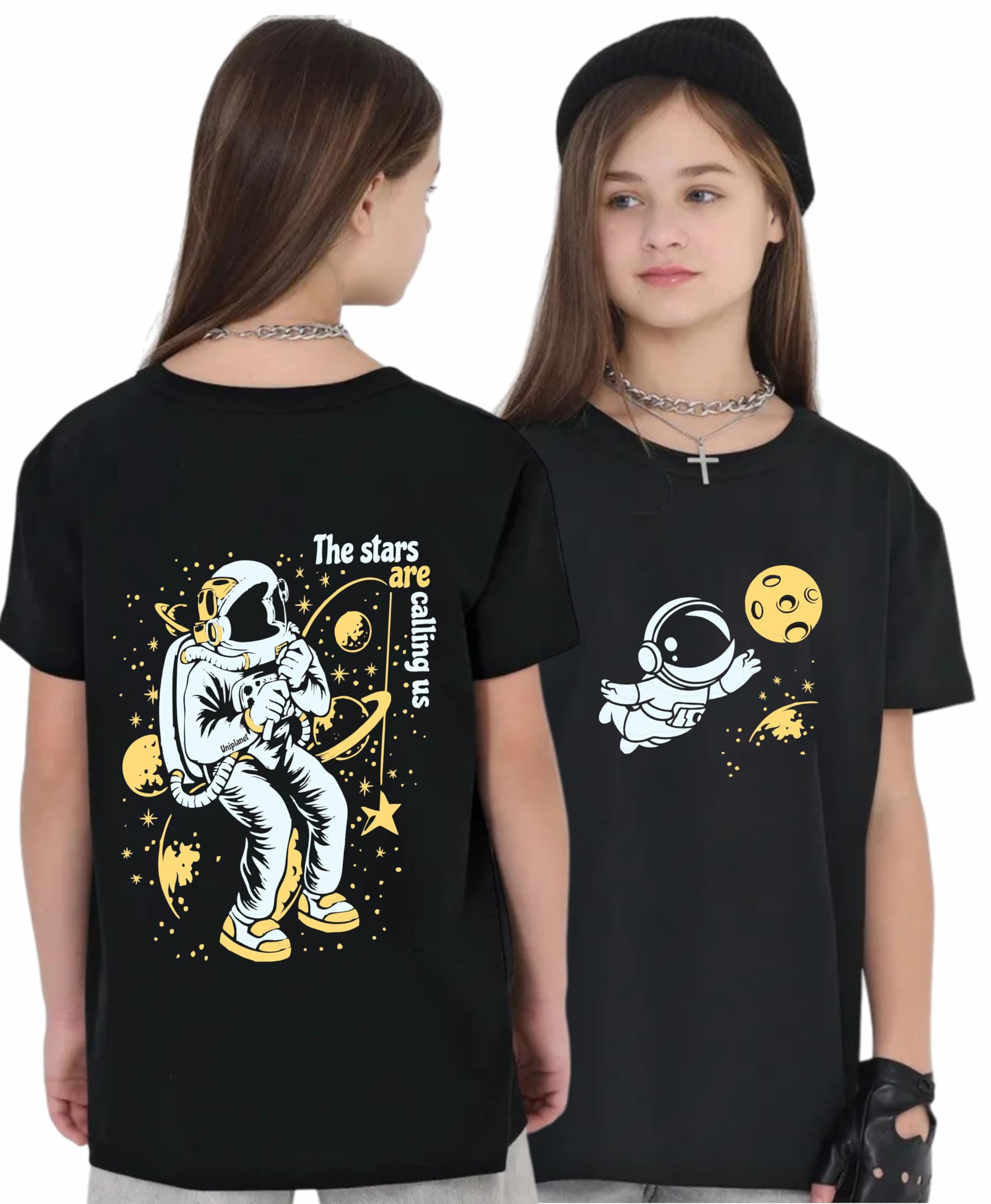 Uniplanet Store Camiseta de algodón de media manga, ajuste regular, color negro, para niñas, estampado de Spiderman