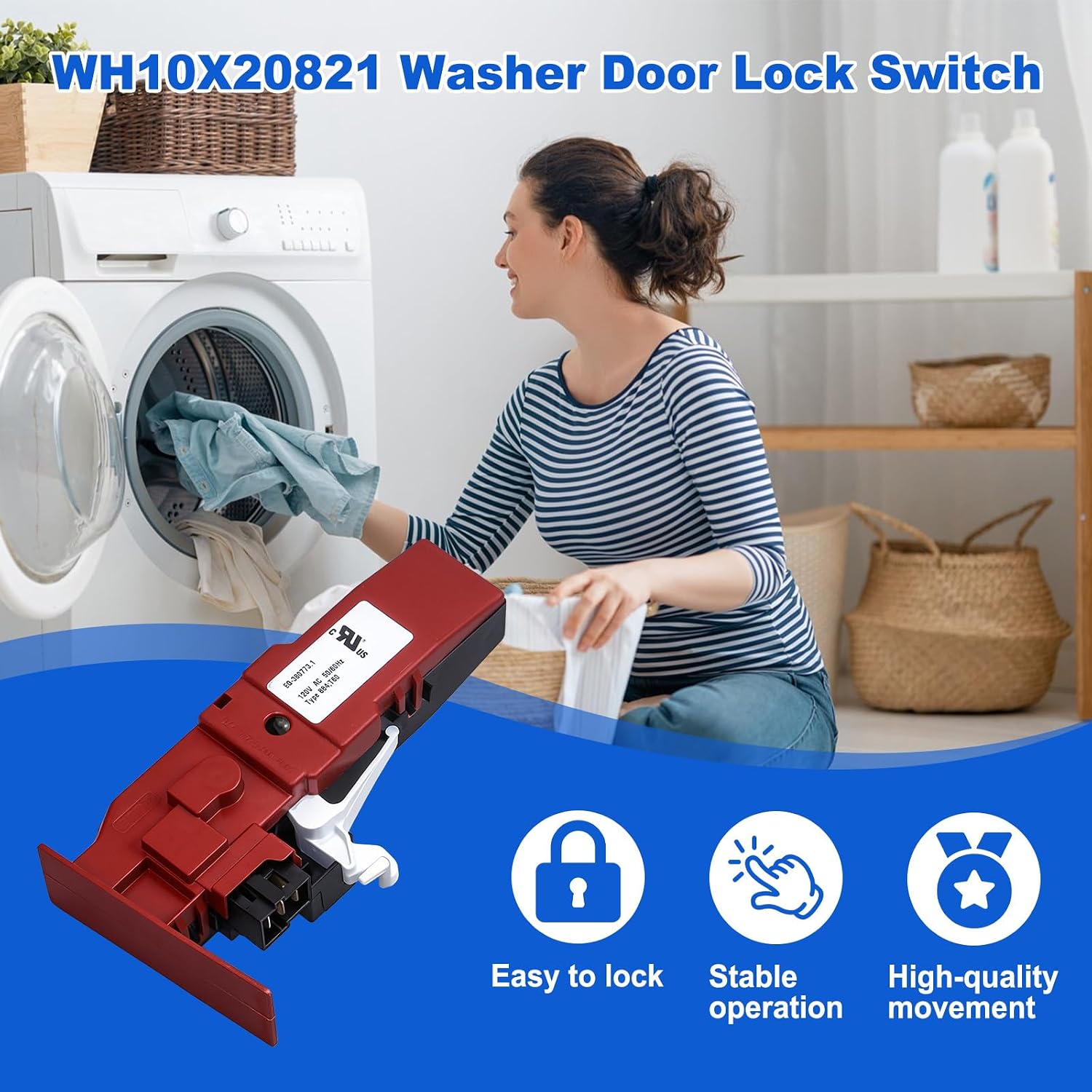 WH10X20821 Washer Door Lock Switch Assembly Compatible with GE Hotpoint & Bosch Washing Machine Replace EG-380773.1 00648526 6.209.270 WH01X20823 4120986 AP5958532 PS11699522 EAP11699522