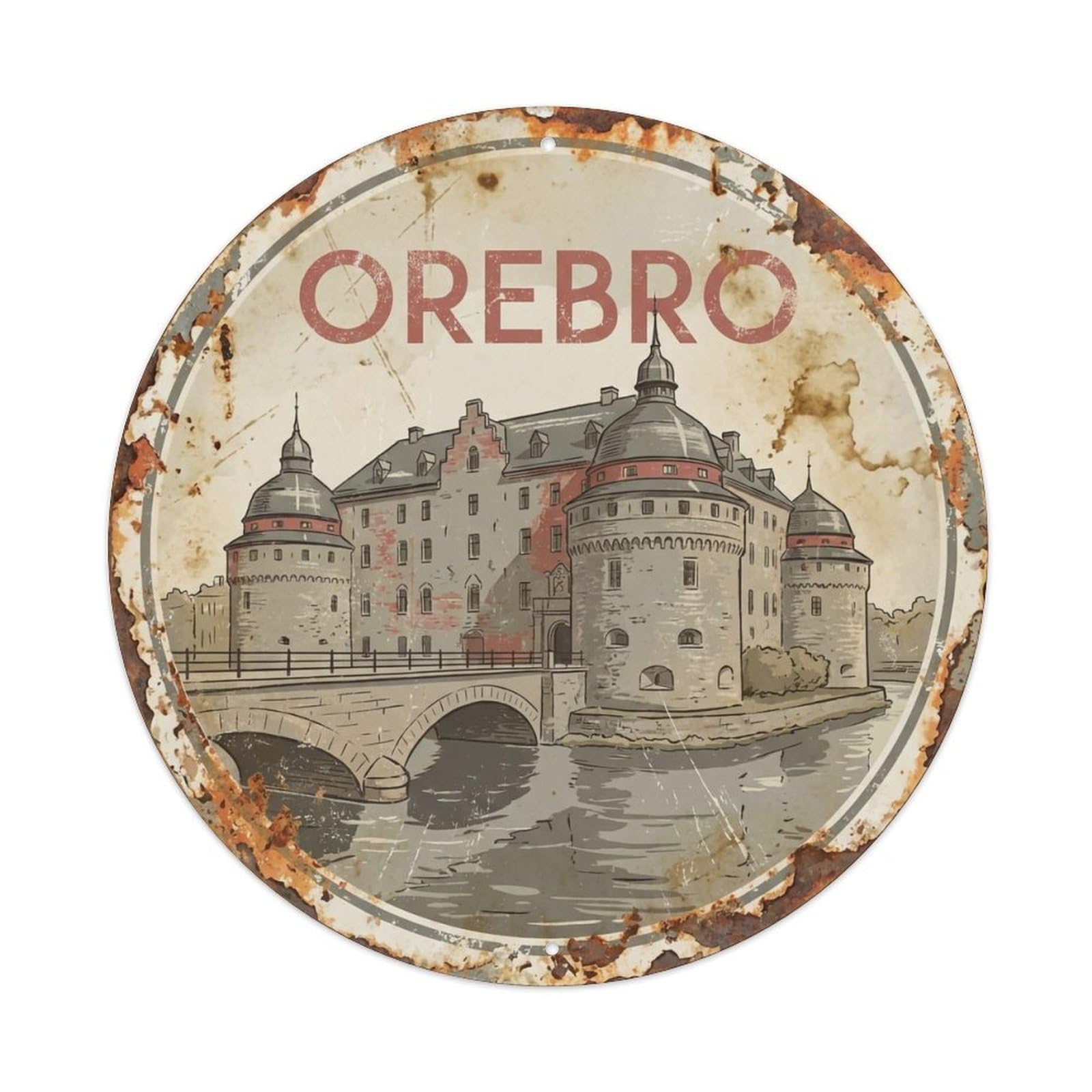 Okahys 8X8inch(20X20cm) Vintage Travel Orebro Castle Sweden Moat Metal Tin Sign