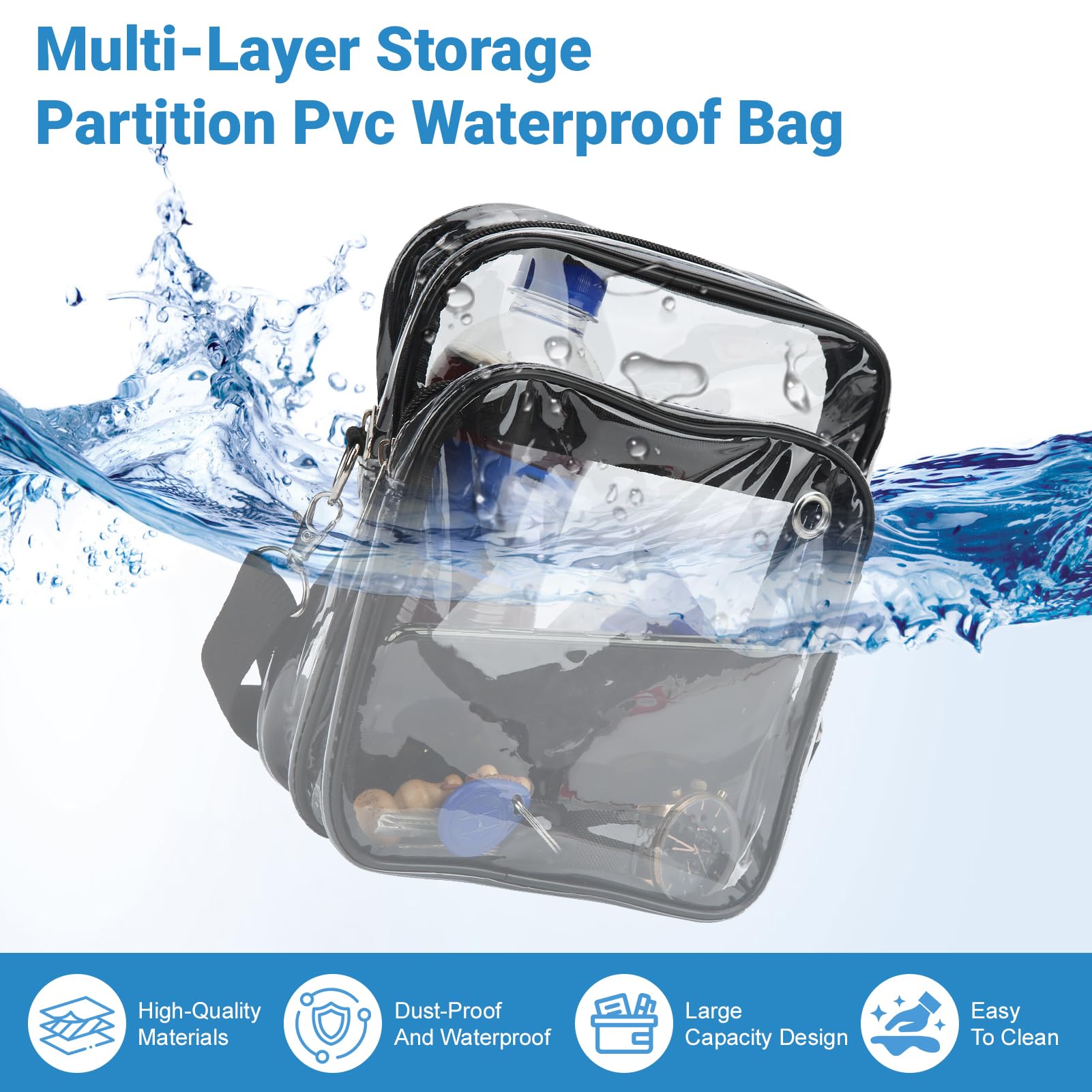 plplaaoo Borsa da Stadio Trasparente, Borsa Grande a Tracolla Trasparente, Borsa a Tracolla Trasparente a Tracolla, Regolazione in PVC antisporco e Borsa a Tracolla Trasparente Resistente all'Acqua