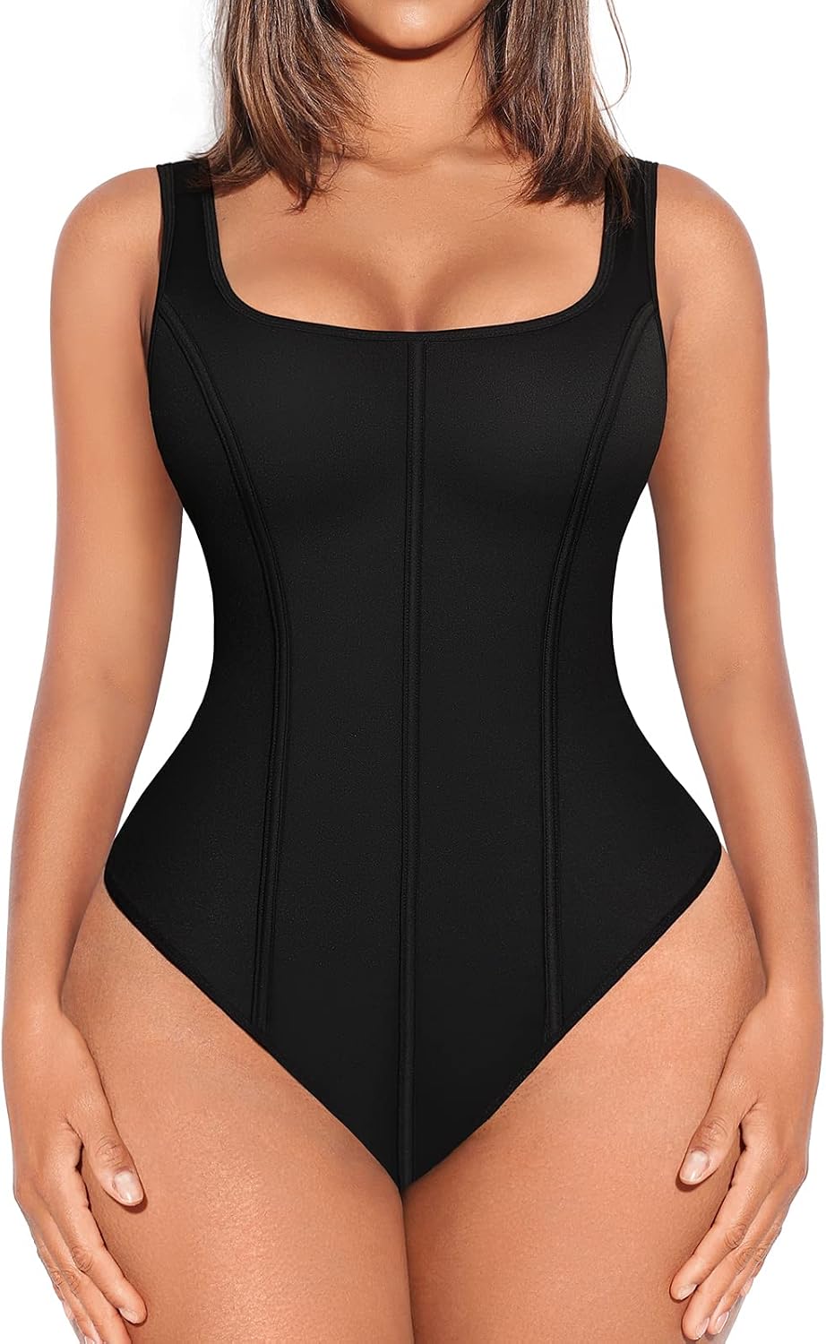 FeelinGirl Bodysuit for Women Tummy Control Corset Tops for Women Square Neck Body Suit Slimming Going Out Bodysuits