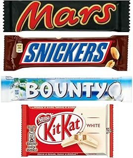 عبوة هدايا شوكولاتة ديلايت لعيد الفصح: مجموعة متنوعة مبهجة من 4 قطع شوكولاتة أيقونية (2 من كل منهما) - مارس وسنيكرز وكيت كات وايت (4 أصابع) وسلة هدايا من ألواح شوكولاتة باونتي تُباع عن طريق سويس+