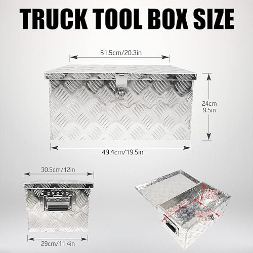 Miniatura 2 de Edicapo Caja de herramientas de aluminio de 20 pulgadas para ATV camión y remolque, caja de herramientas resistente, organizador de almacenamiento
