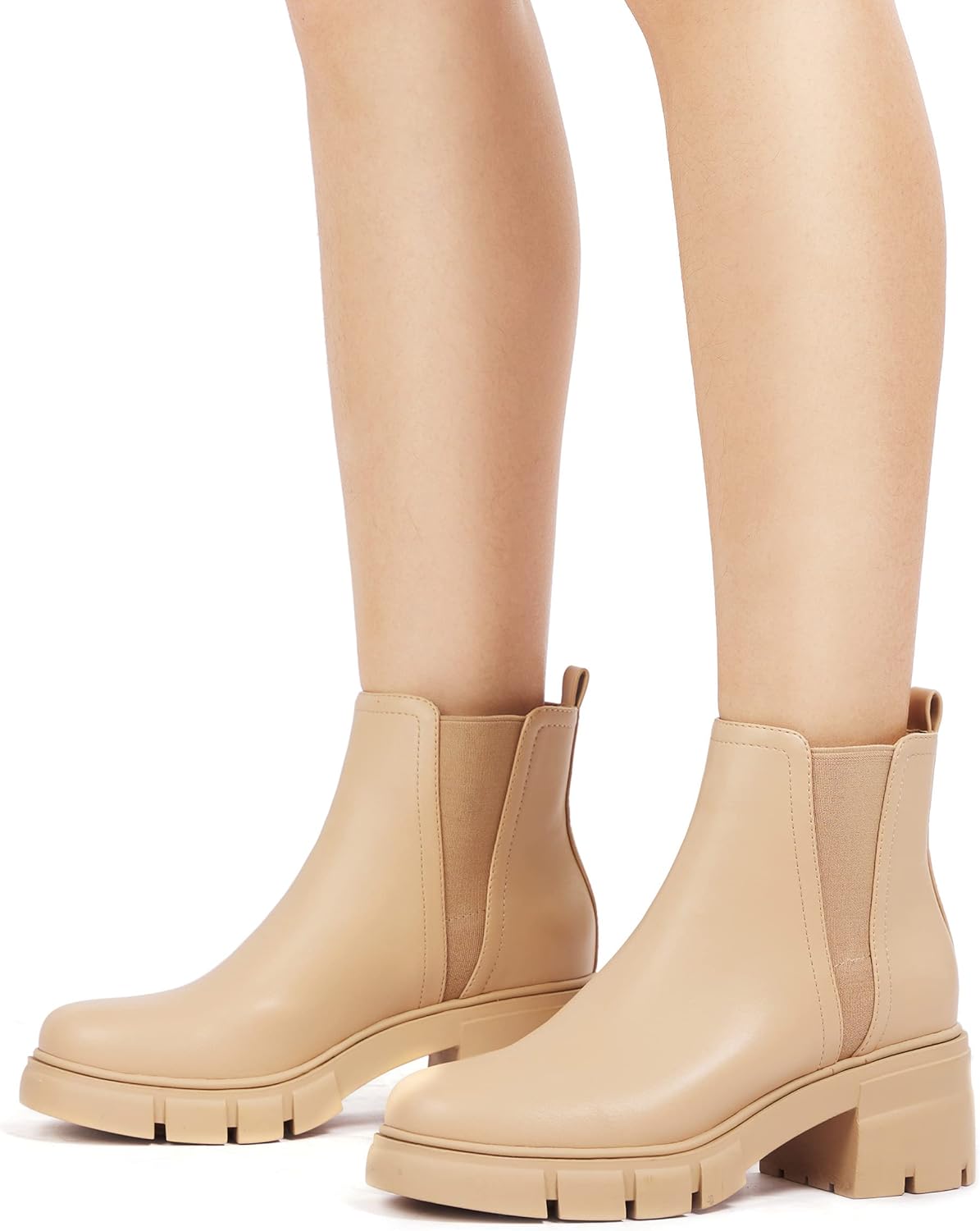 REDTOP Women's Chelsea Boots Elastic Chunky Block Heel Platform Lug Sole Ankle Booties - Image 7