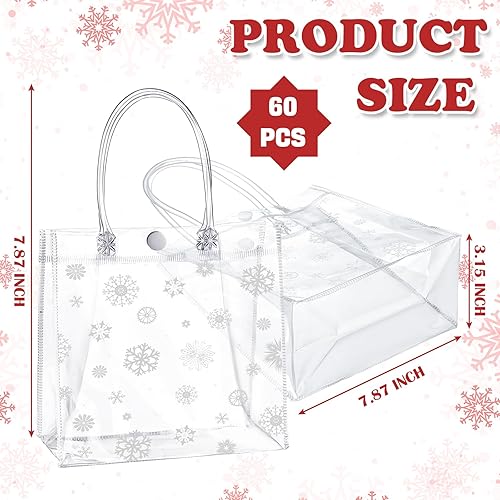 Miniatura 2 de Gueevin 60 bolsas de regalo transparentes de Navidad con asas, bolsas de plástico a granel, bolsas de regalo de copos de nieve, congelados, bolsas