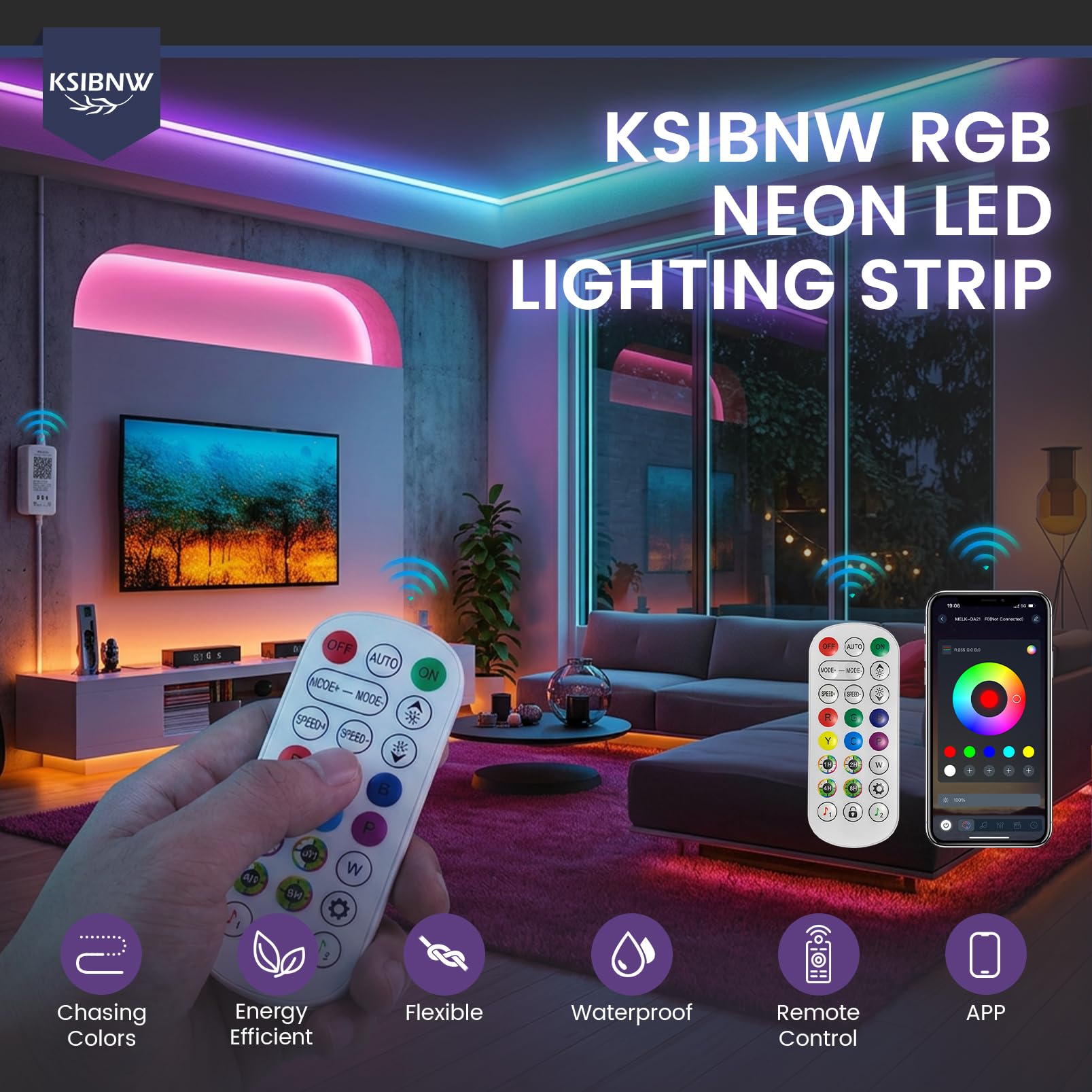 KSIBNW LED Neon Strip 10m RGBIC, LED Streifen mit Fernbedienung & App IP65 Wasserdichte Flexible Lichterschlauch Bluetooth Musik Sync LED Band Timer-Einstellung LED Beleuchtung Dimmbar Farbwechse