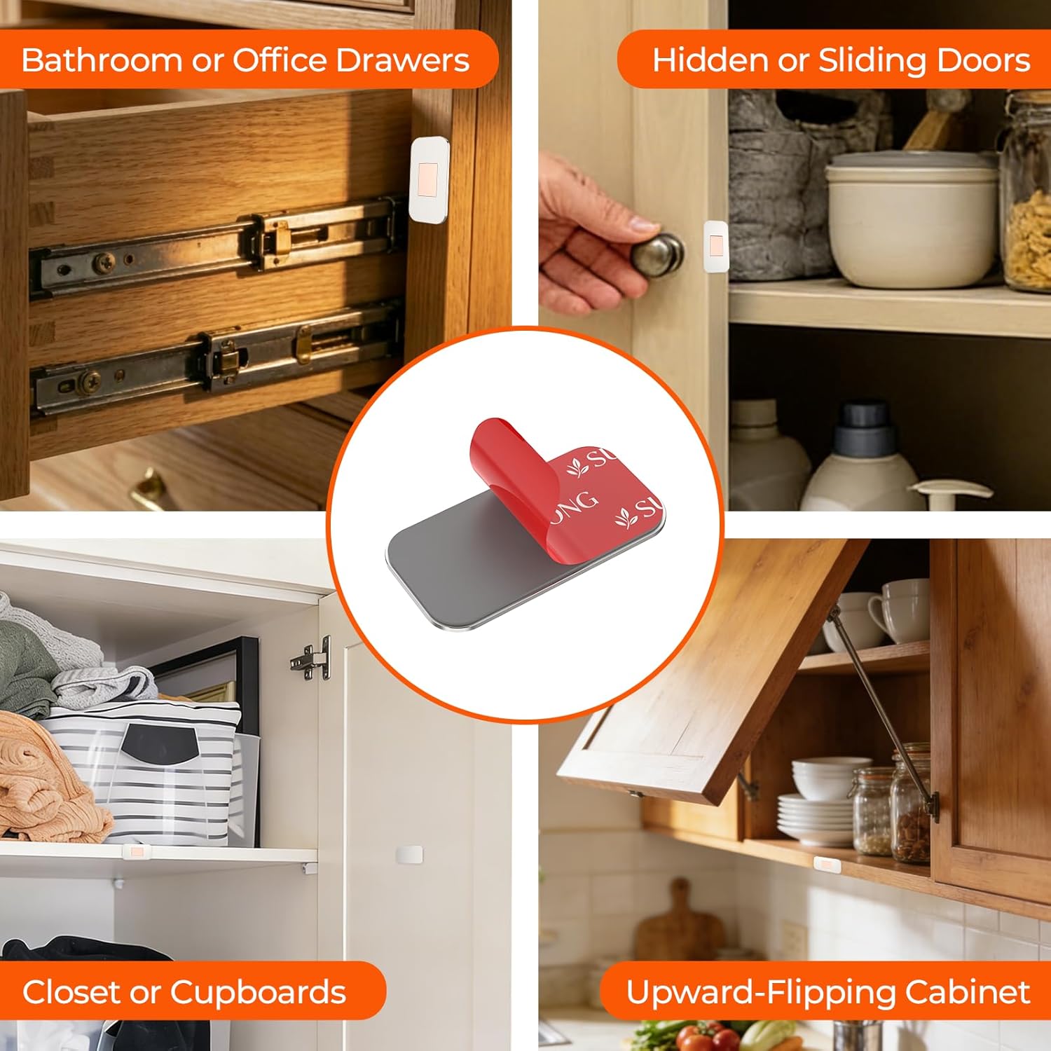 12 Pack Magnetic Cabinet Door Catch, No Drill Ultra Thin Cabinet Door Magnetic Catch for Drawer Magnet Adhesive Cabinet Latch Magnetic Closures Easy to Install with Double Sided Tape