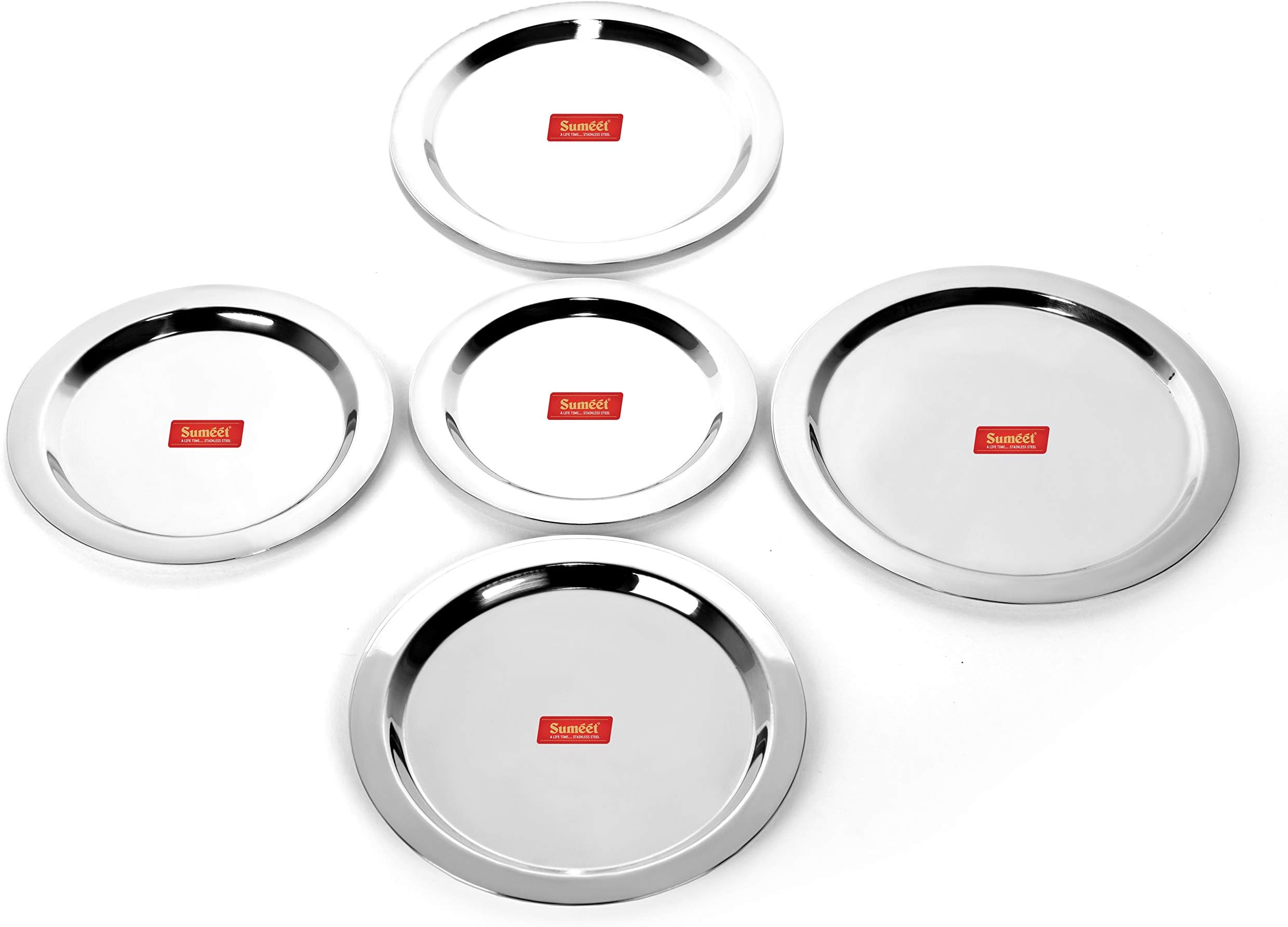 Sumeet Stainless Steel Heavy Gauge Ciba/Lids/Tope Cover Set of 5 Pcs (Big Size - 17Cm, 18.8Cm, 20Cm, 21.3Cm, 22.8Cm), Silver