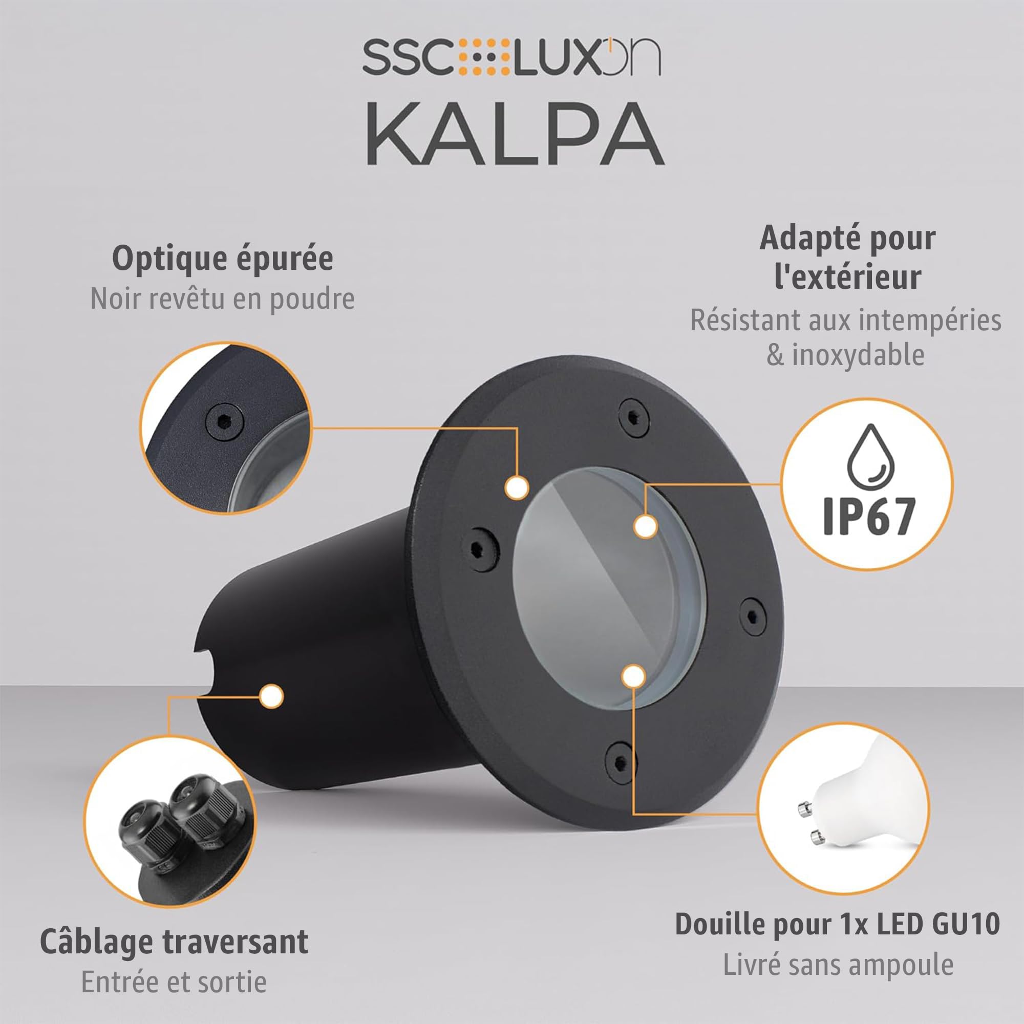 KALPA SSC-LUXon spot encastrable extérieur IP67 230 V carrossable noir éclairage de sol