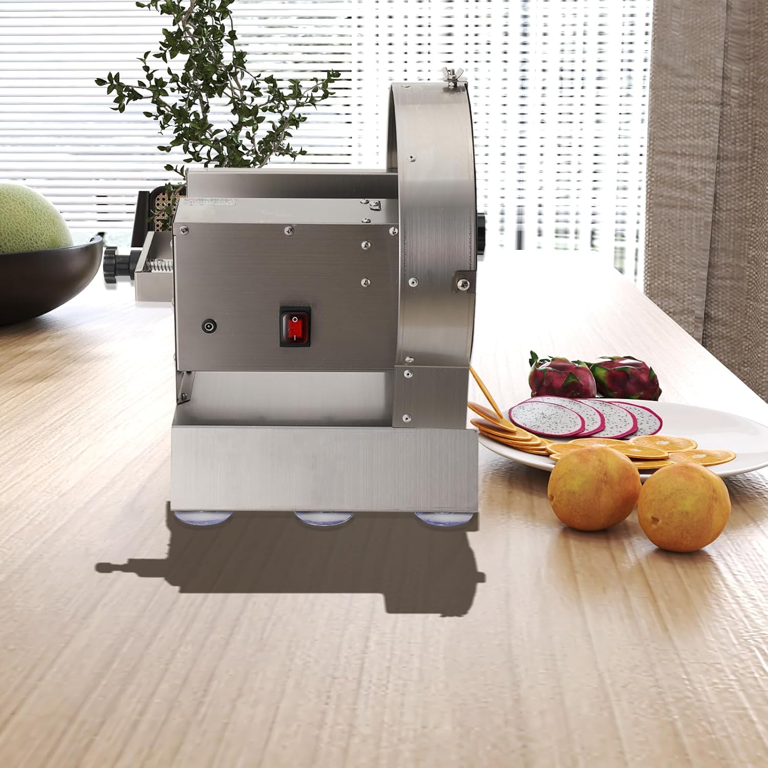 Commercial Vegetable Slicer - 0-10mm Adjustable Thickness for Onion, Potato Chips, Sweet Potato, Tomato - Electric Manual Cabbage Shredder Machine for Fruits and Vegetables, Stainless Steel