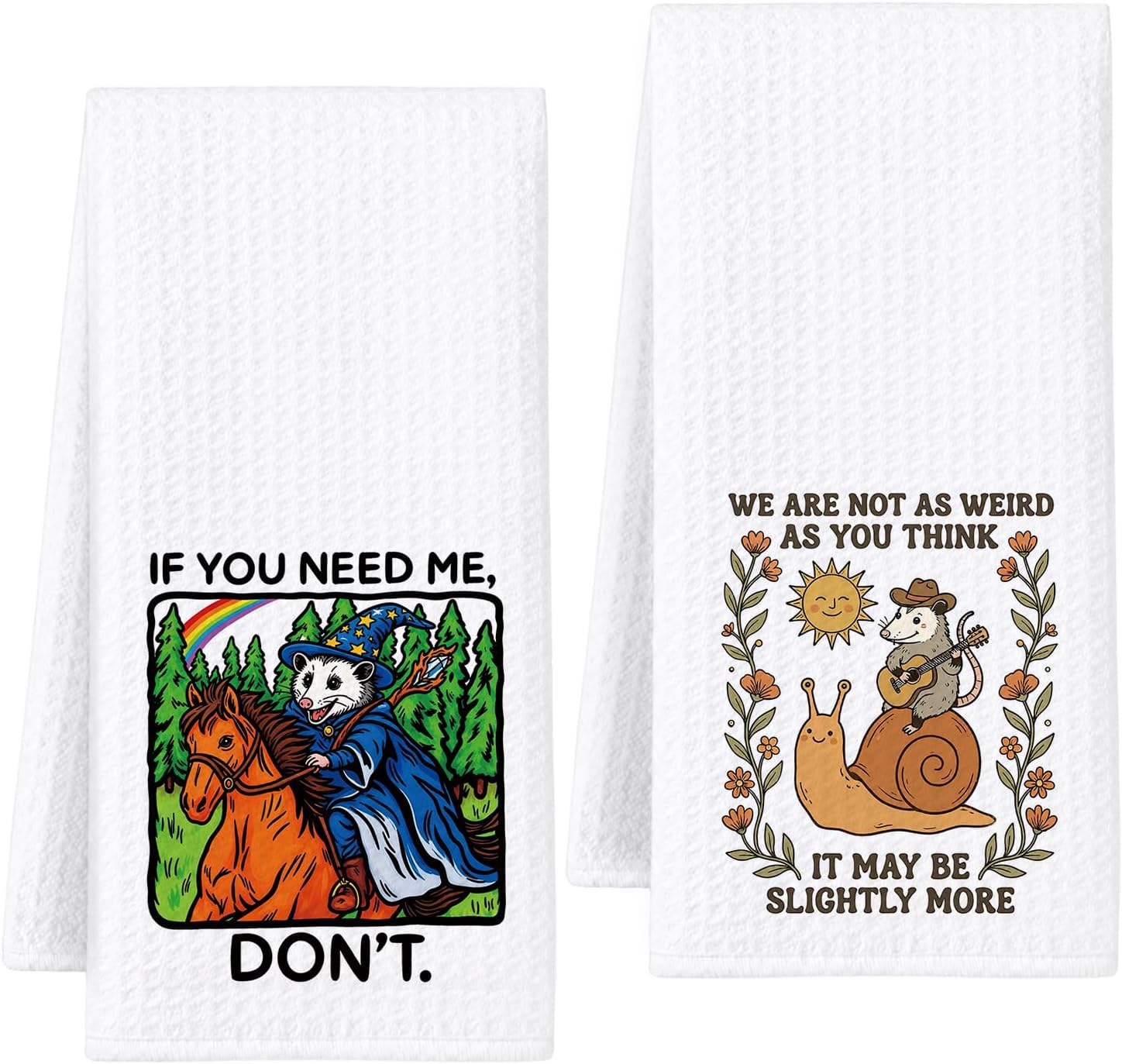Funny Opossum Possum Kitchen Towels 16x24 Set of 2 | Possum Themed Gifts Decorative Hand Towels for Bathroom, Funny Cowboy Opossum Riding Snail Sarcastic Dish Towel Dishcloth
