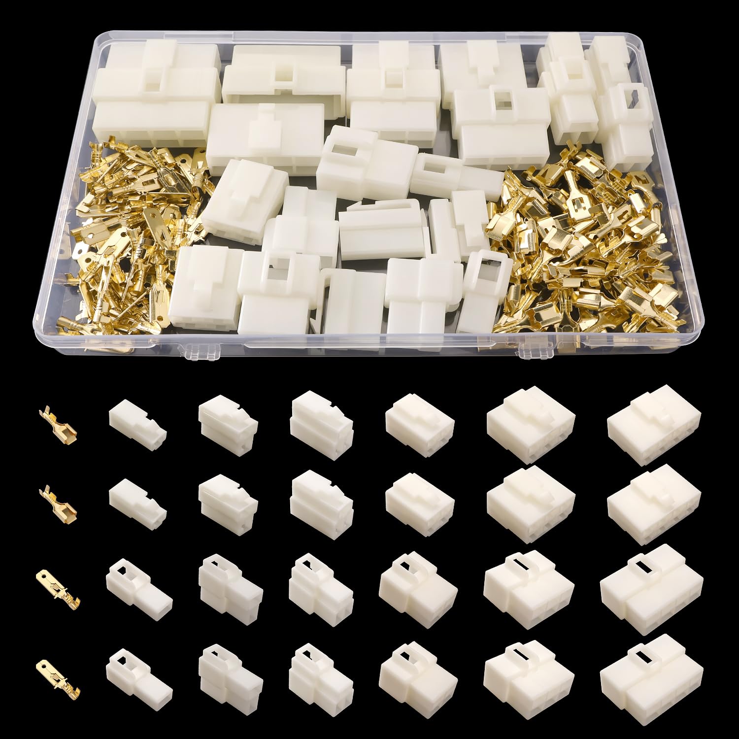 Lyeteung 124 PCS 6.3mm 1 2 3 4 6 8 Pin Electrical Wire Terminals Connector Kit, Male Female Plug Housing and Pin Header Crimp Connector Kit, for Motorcycle, Car, Boats