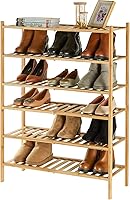Vista 1 de Zapatero de bambú de 6 niveles para entrada, apilable, resistente, multifuncional, zapatero independiente para dormitorio, pasillo, armario