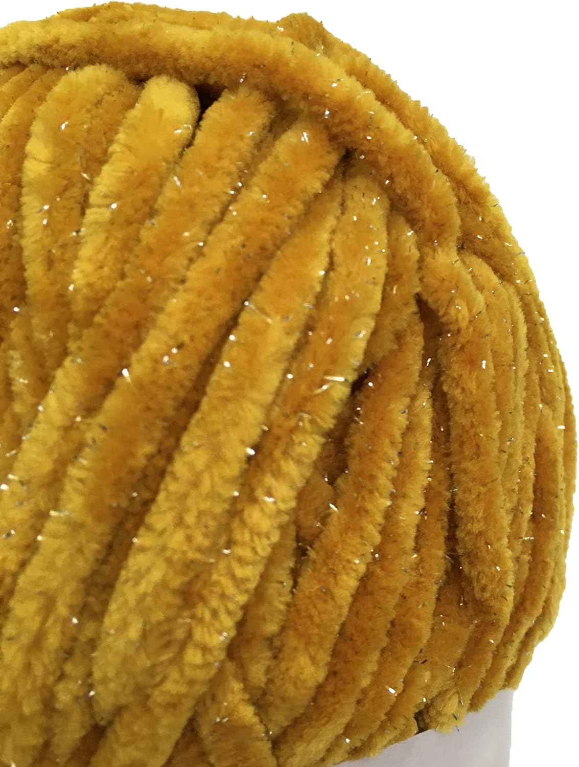 Troyarn Velvet Star (3- Skeins Pack) Silvery Glitter Chenille Baby Blanket Yarn Amigurumi Yarn for Crocheting and Knitting Super Bulky 3x100 gr (3x120 yds) (10437 - Mustard, 3 Skein)