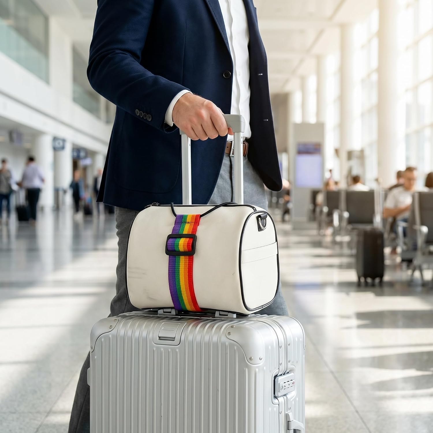 Multi Use Strong Adjustable Luggage Connector Straps – 2026 New Rainbow Waterproof Travel Straps, Wear-Resistant Elastic Bag Strap for Suitcases (3PCS)
