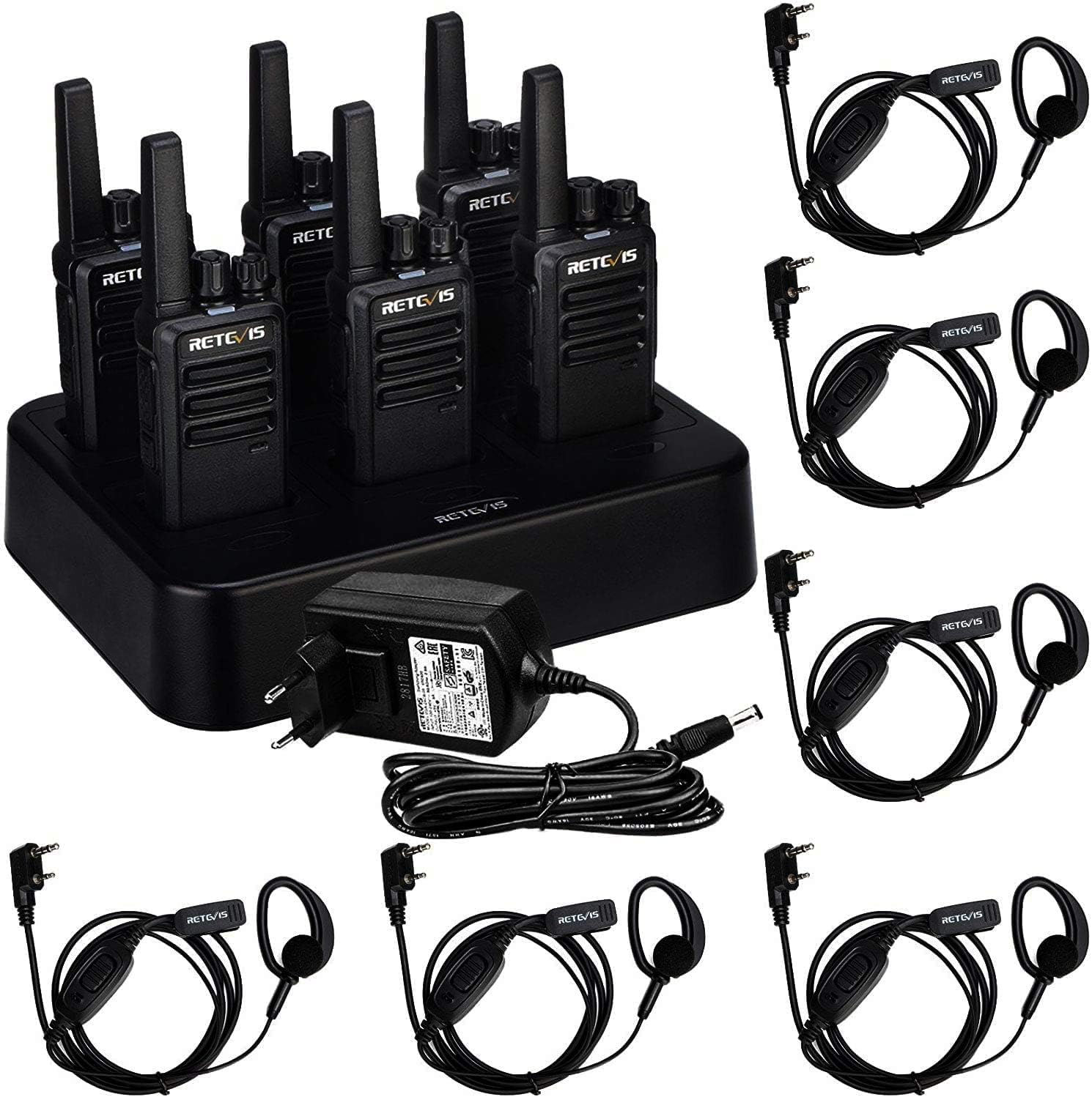 Retevis RT668 Talkie Walkie, avec Chargeur 6 Voies, Écouteurs, Talkie-walkie avec oreillette,1200 mAh, VOX, Robuste, Money Walkie pour Fabricant, Entrepôt, Sécurité (Noir, 6 Pièces) - 1