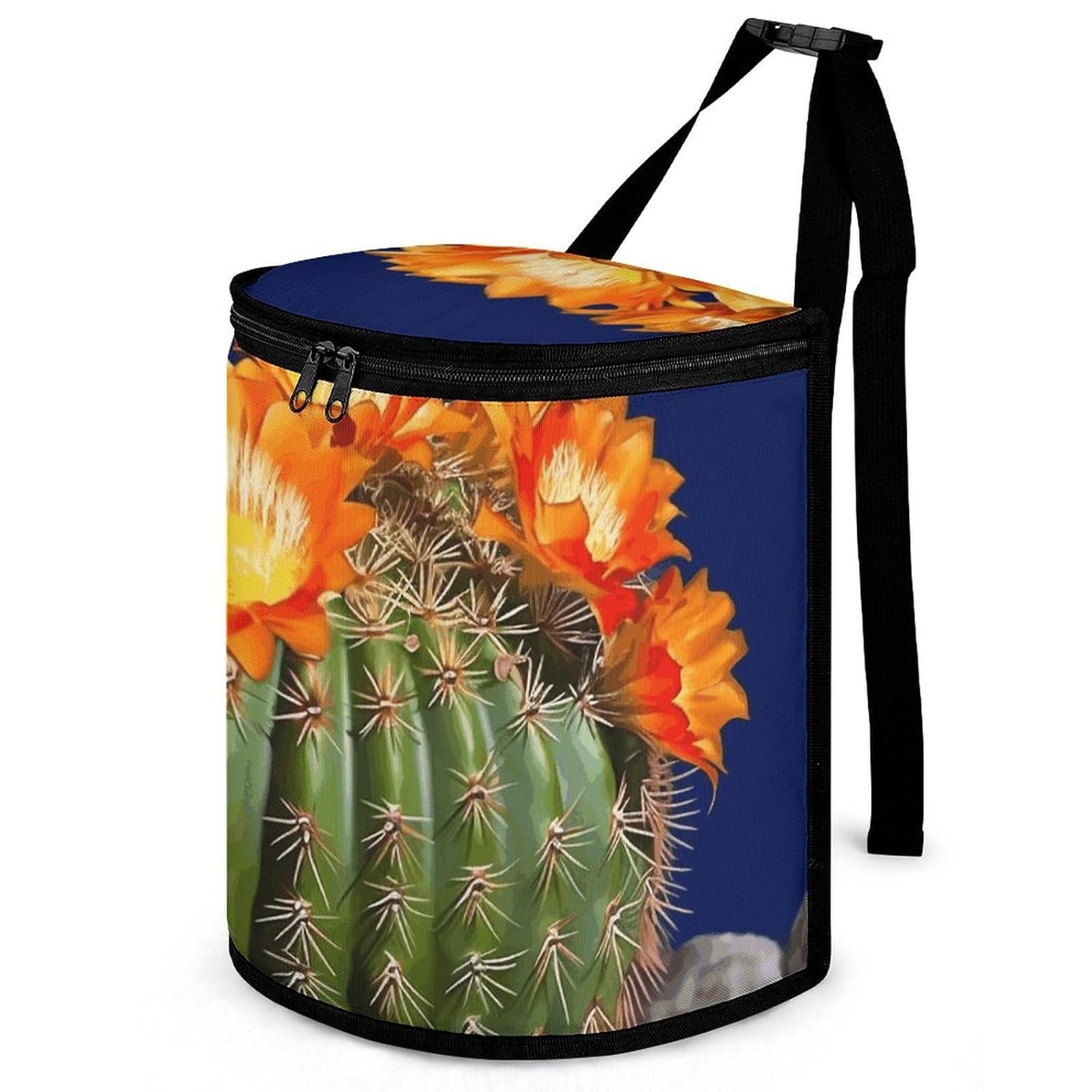 Blooming Barrel Cactus Car Trash Can Round Hanging Car Garbage Storage Bags Leak-Proof & Spill-Proof Grocery Organizer Bag Keeps Truck Car Minivan Clean