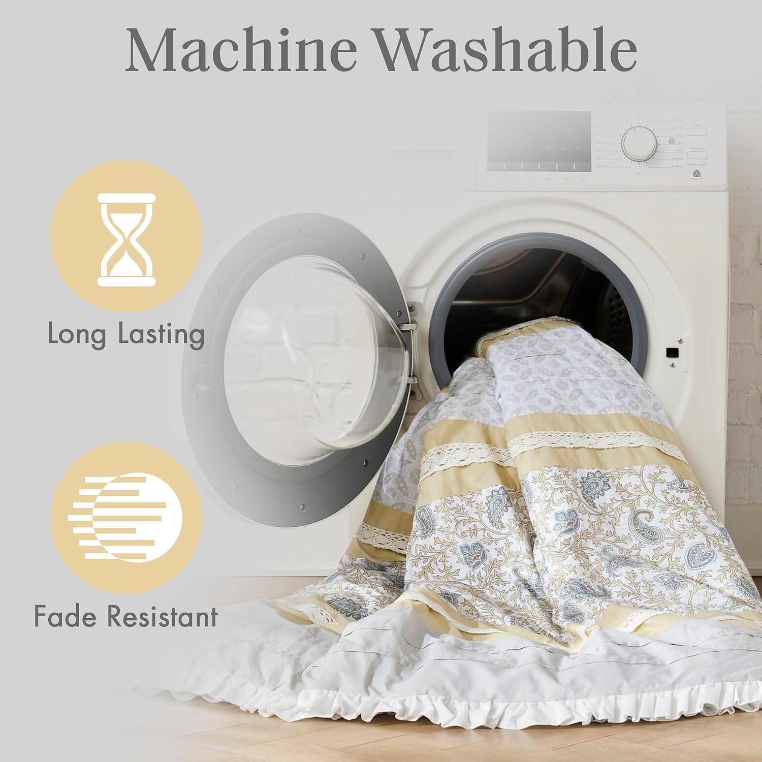 Madison Park Dawn 100% Cotton Shabby Chic Comforter Set-Modern Cottage Design All Season Down Alternative Bedding, Matching Shams, Bedskirt, Decorative Pillows, Queen(90"x90"),, Yellow 9 Piece