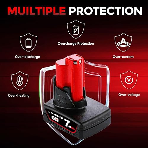Miniatura 5 de GROWFEAT Paquete de 4 baterías de repuesto de 7.0 Ah y 12 voltios para batería Milwaukee M-12, compatible con cargadores de batería y herramientas