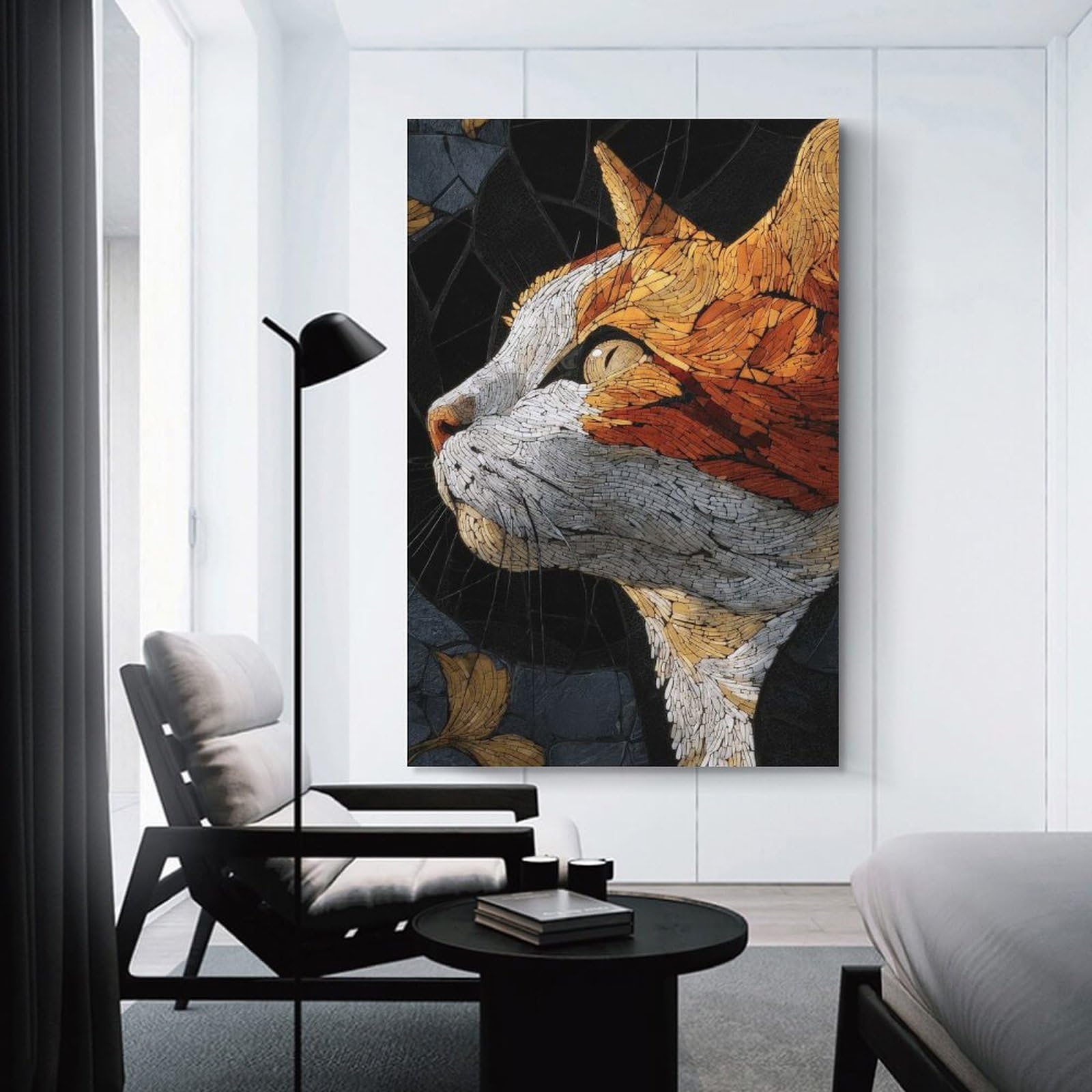 Junmoney Decorative Canvas Print Mosaic Cat Portrait, 16x24inch(40x60cm), for Home Office, Desk Area Or Studio, Home Office Artwork with Decorative Appeal