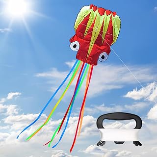 XIMEY Cometas para Niños, Cometa Grande, Cometa de Pulpo, Cometas Fáciles de Volar con Hilo para Cometas de 100m, Cometa Arcoiris, Cometas para Niños y Adultos, 550x 72 cm