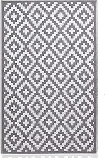 RTS Outdoor Rug – Lightweight Reversible Patio Rugs – UV Resistant Garden Rug, Waterproof Plastic Rug, Easy Cleaning Outdoor/Indoor Area Rug, Balcony Beach BBQ And Picnic (Grey & White, 180x270cm)