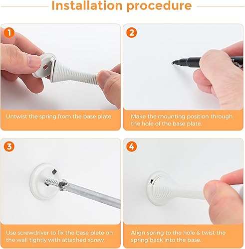 Miniatura 7 de Ravinte Topes de puerta, paquete de 30 topes de puerta de resorte blancos con parachoques de goma, topes de puerta para la parte inferior de la