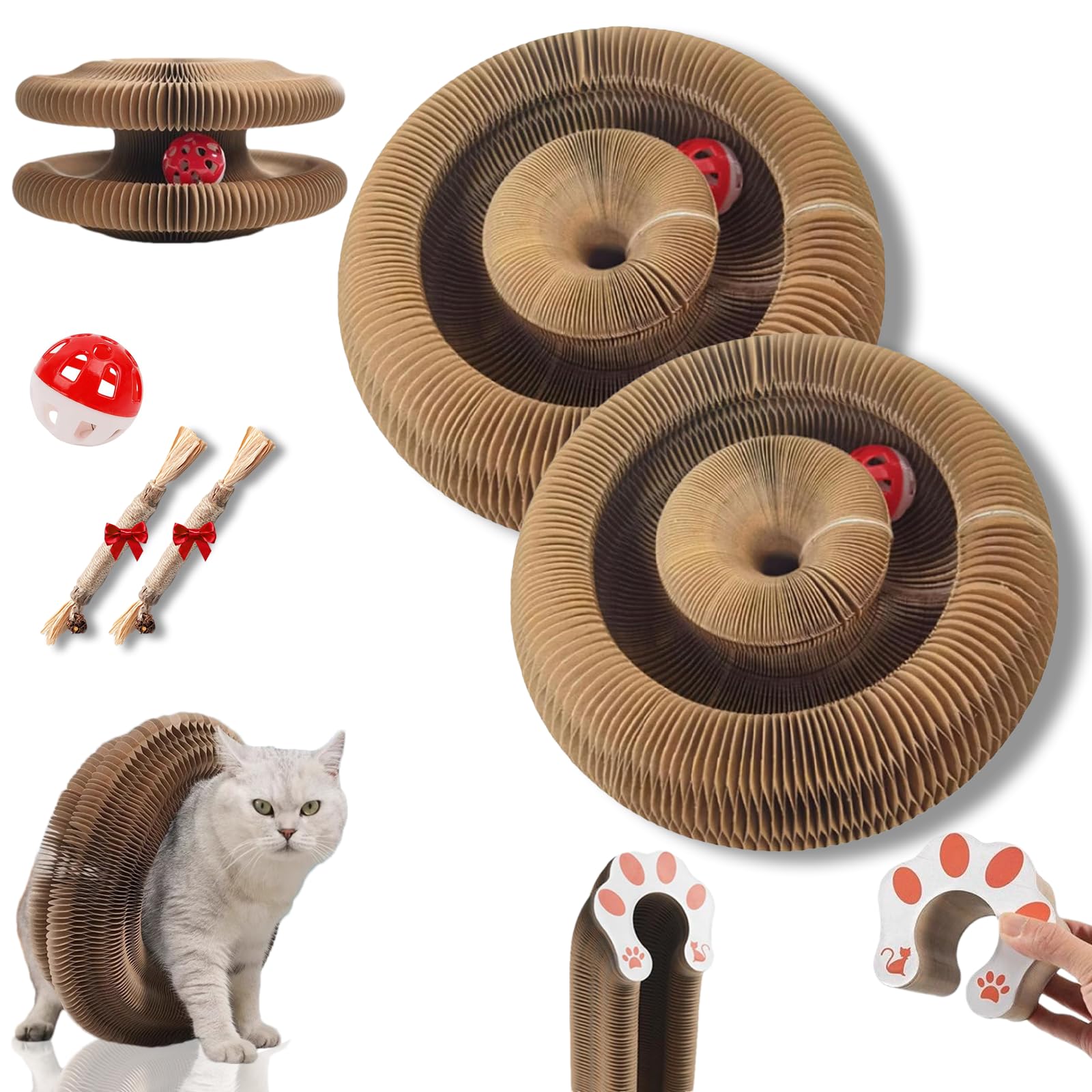 Boopz Palla per gatti, tiragraffi flessibile con campana e pista avventura, organo magico per gatti, giocattolo interattivo e trasformabile per esercizi mentali per gatti (2 pezzi A)