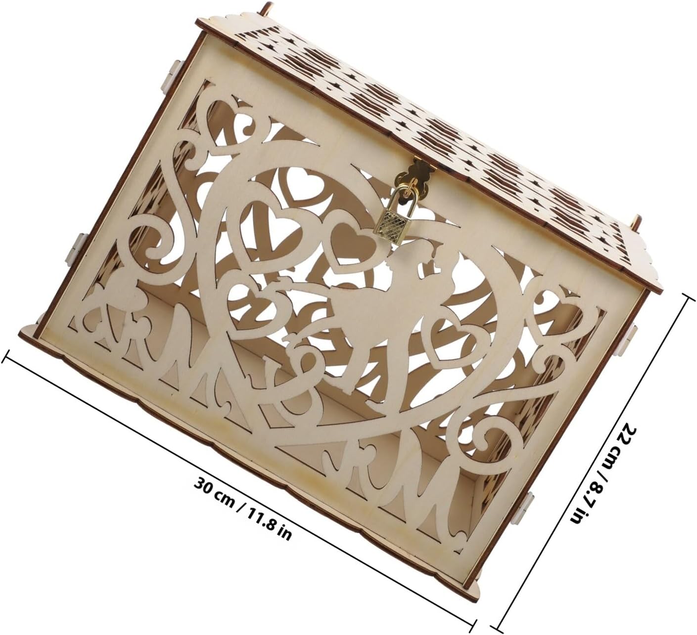 Wedding Card Box Wooden Hollow Heart Design Small Rustic Envelope Holder Decorative Keepsake Box for Wedding Reception and Party Events