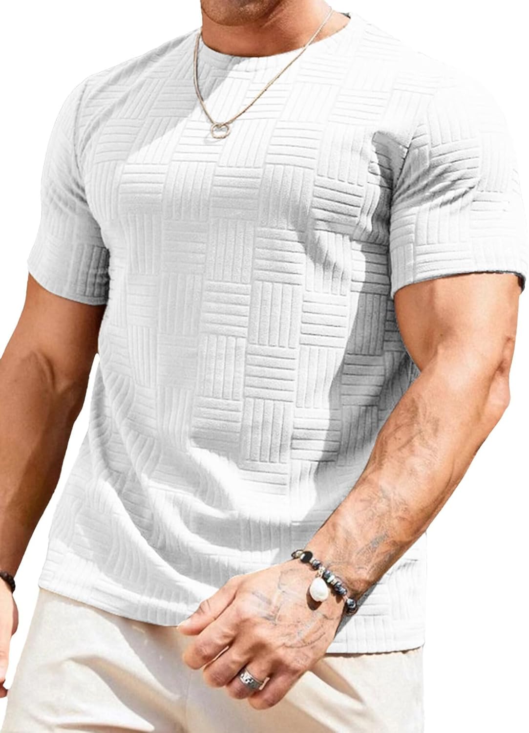 Dokotoo Men Men's T Shirts Summer Crewneck Tee Shirts Casual Textured Short Sleeve Pullover Tshirts