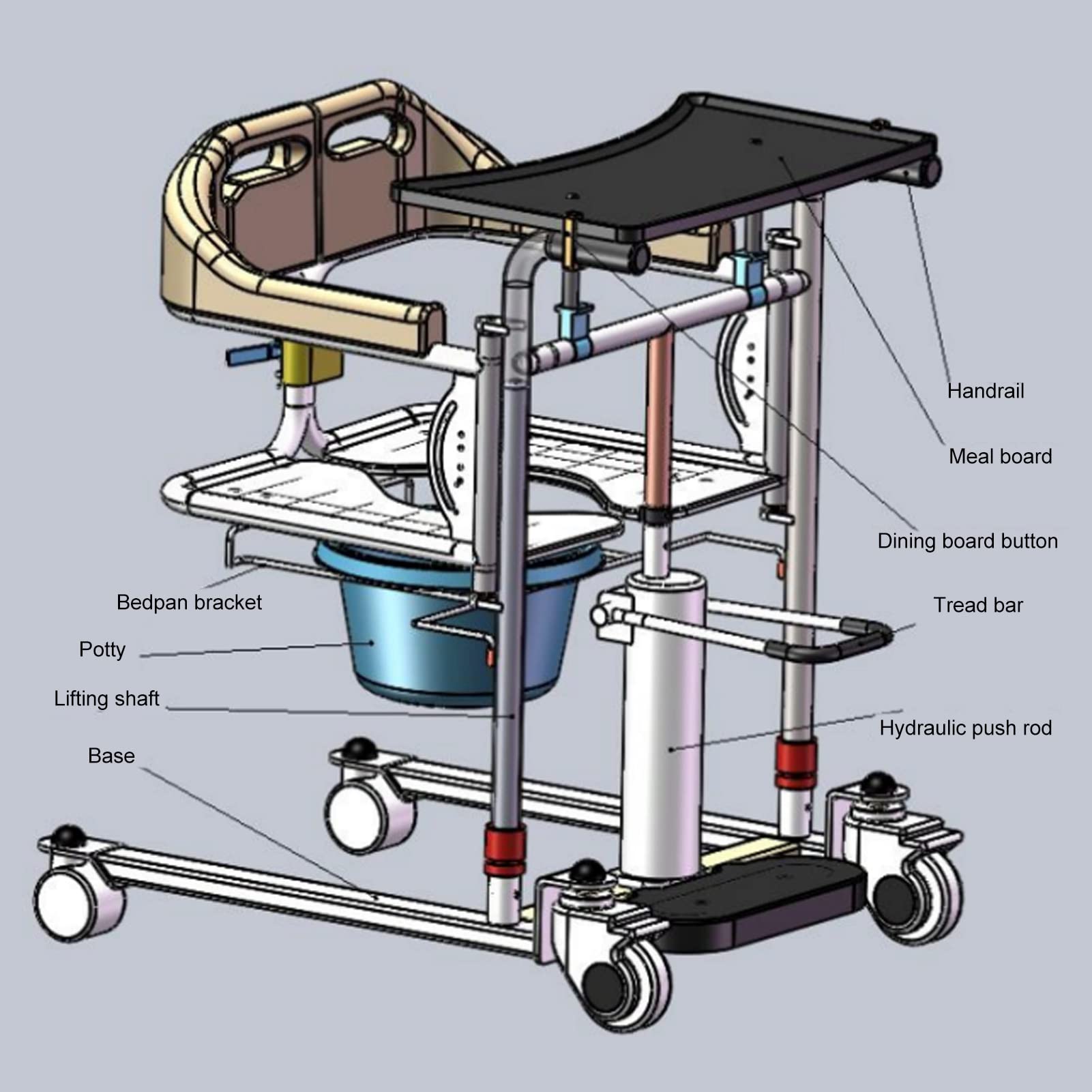 Podnośnik do Podnoszenia Pacjenta, Pomoc do Podnoszenia Wózka Inwalidzkiego, Wózek Transportowy Przyłóżkowy dla Osób Niepełnosprawnych, Pompa Hydrauliczna Regulowana Wysokość Deski Sedesowej Podnośnik