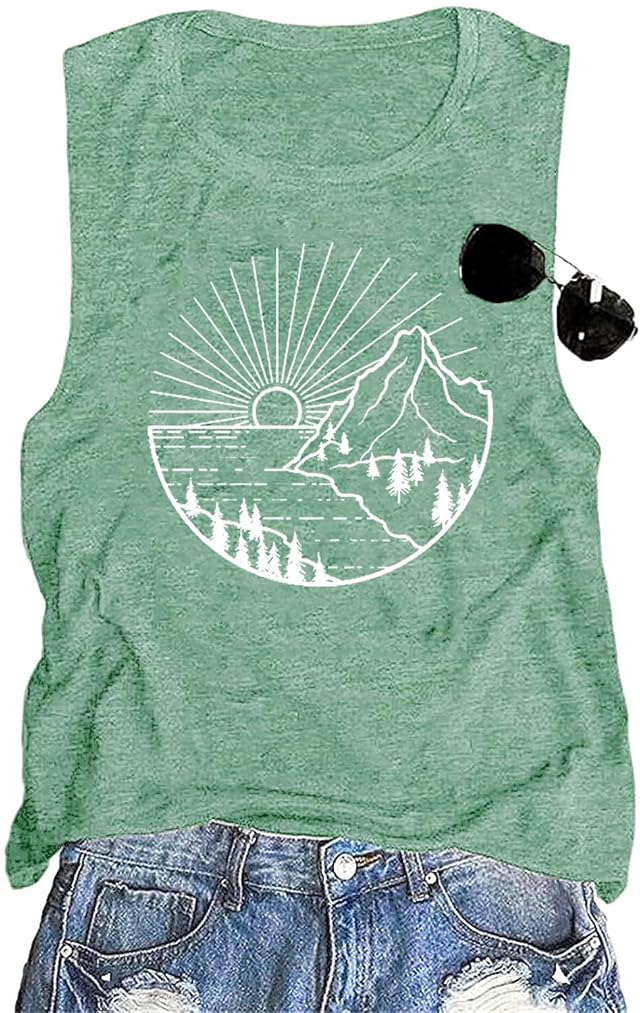 Nature Sunrise Tank Top for Women Summer Hiking Graphic Tops