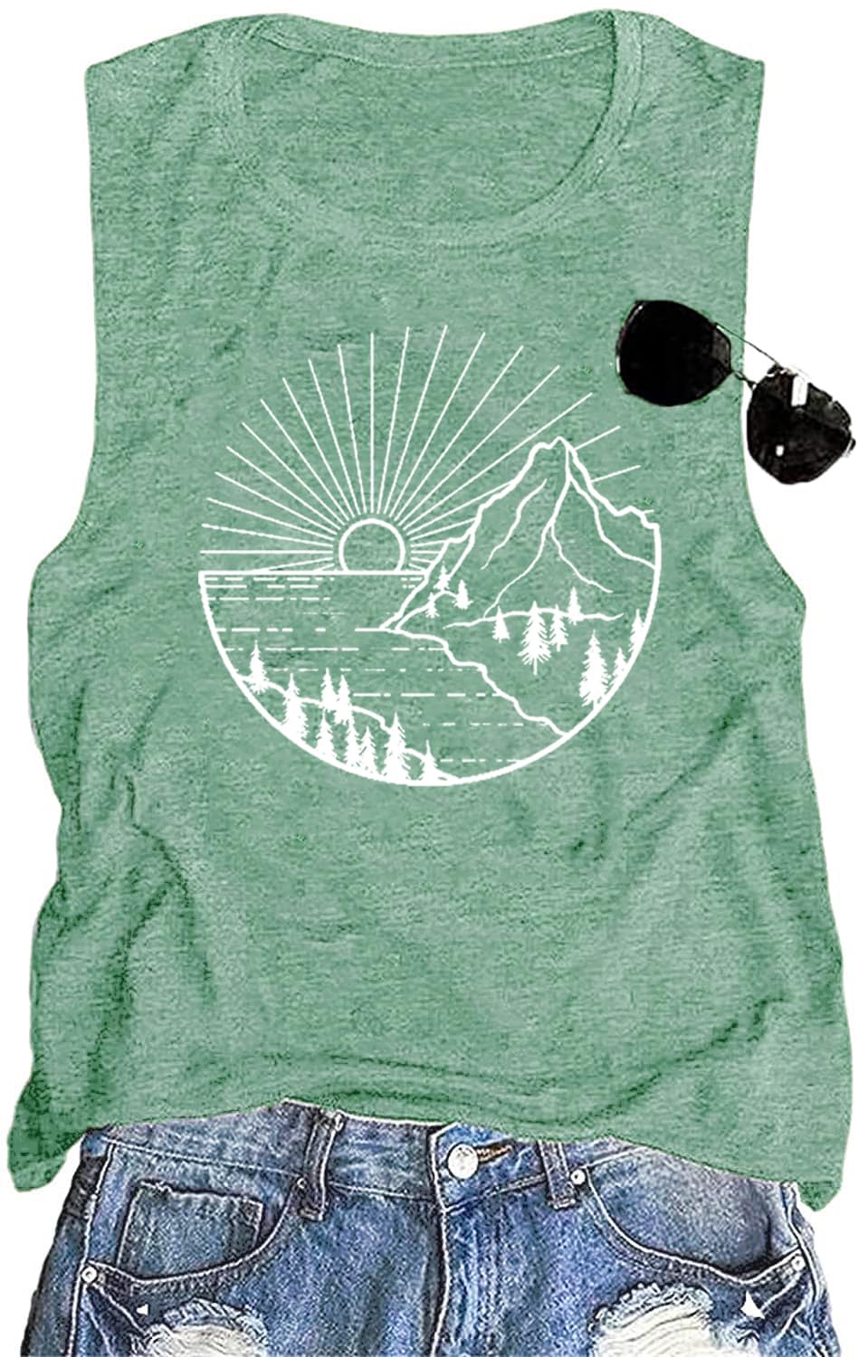 Nature Sunrise Tank Top for Women Summer Hiking Graphic Tops