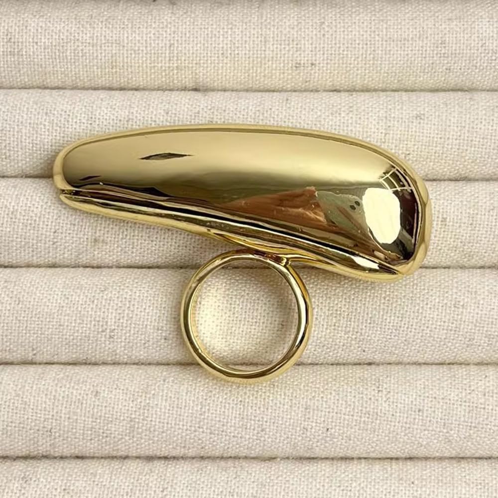 Chunky Gold-Tone Waterdrop Statement Ring for Women Exaggerated Geometric Knuckle Ring Stackable Thick Band Minimalist Wedding Promise Ring Polished Dome Jewelry Unique Personalized Accessories Size 8 - Image 5