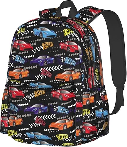 Mochila de seta de 16 pulgadas Mochila de viaje ligera para portátil, Racing Car, Moderno